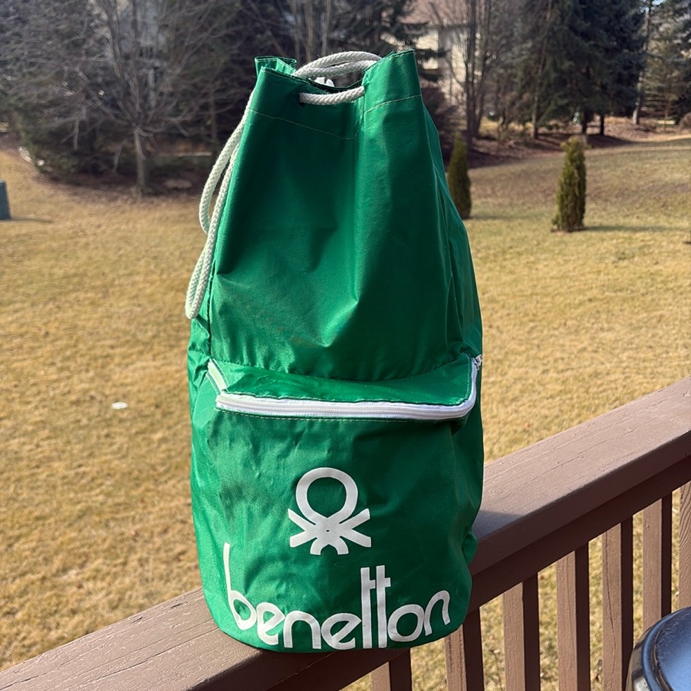United Colors of Benetton Green Nylon Duffle Bag 1980s Iconic Collectible